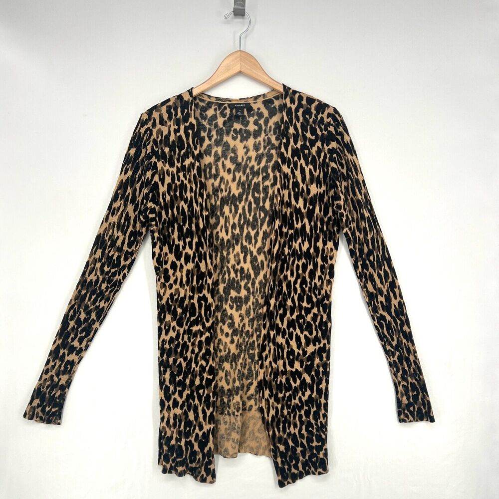 Leopard Print Cardigan Halogen Linen Blend Mobwife Animal Print Womens Sz XS